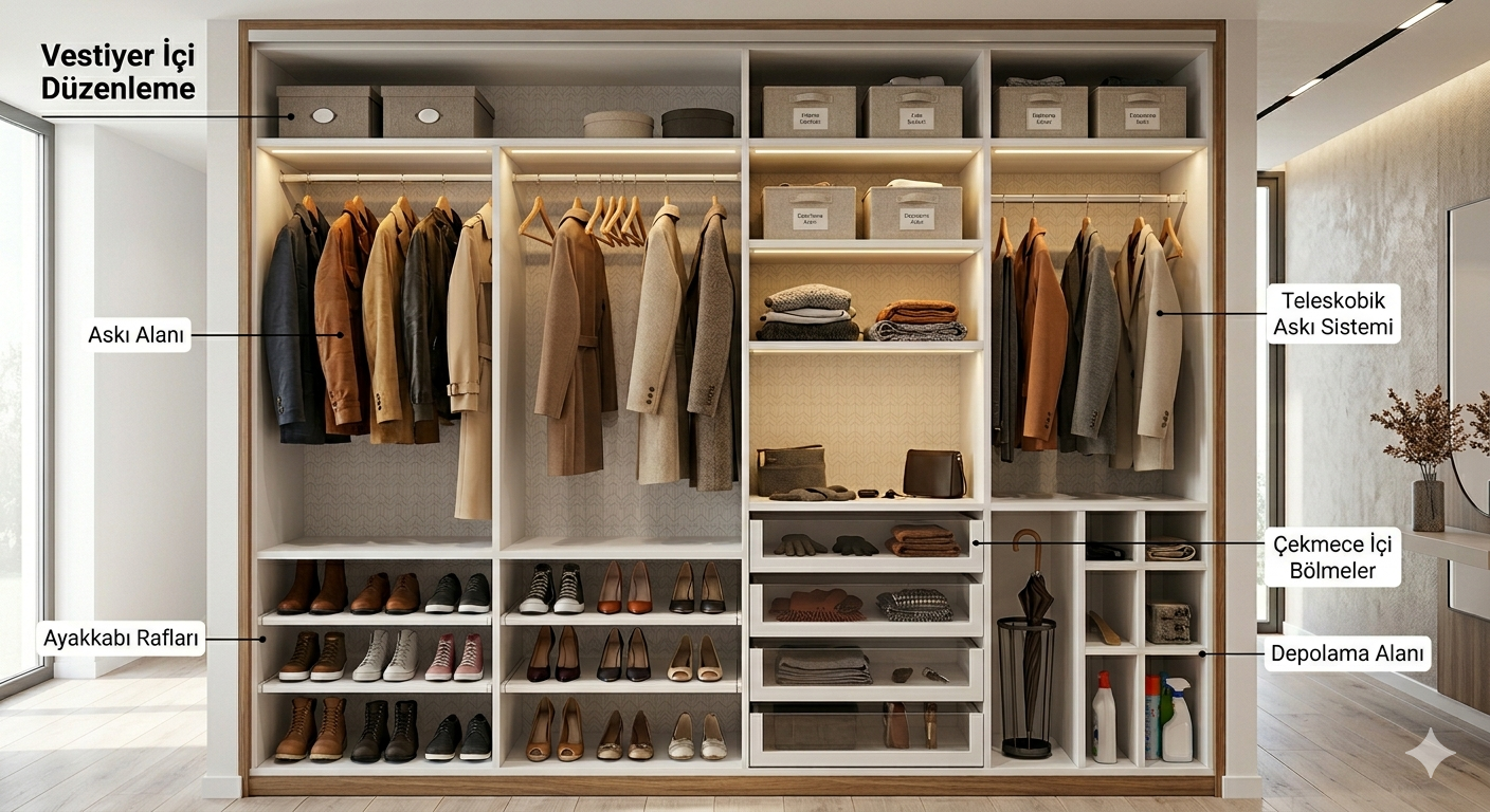 Vestiyer İçi Modelleri ve Ölçü Rehberi: Dolabınızın İçinde Milimetrik Düzen
