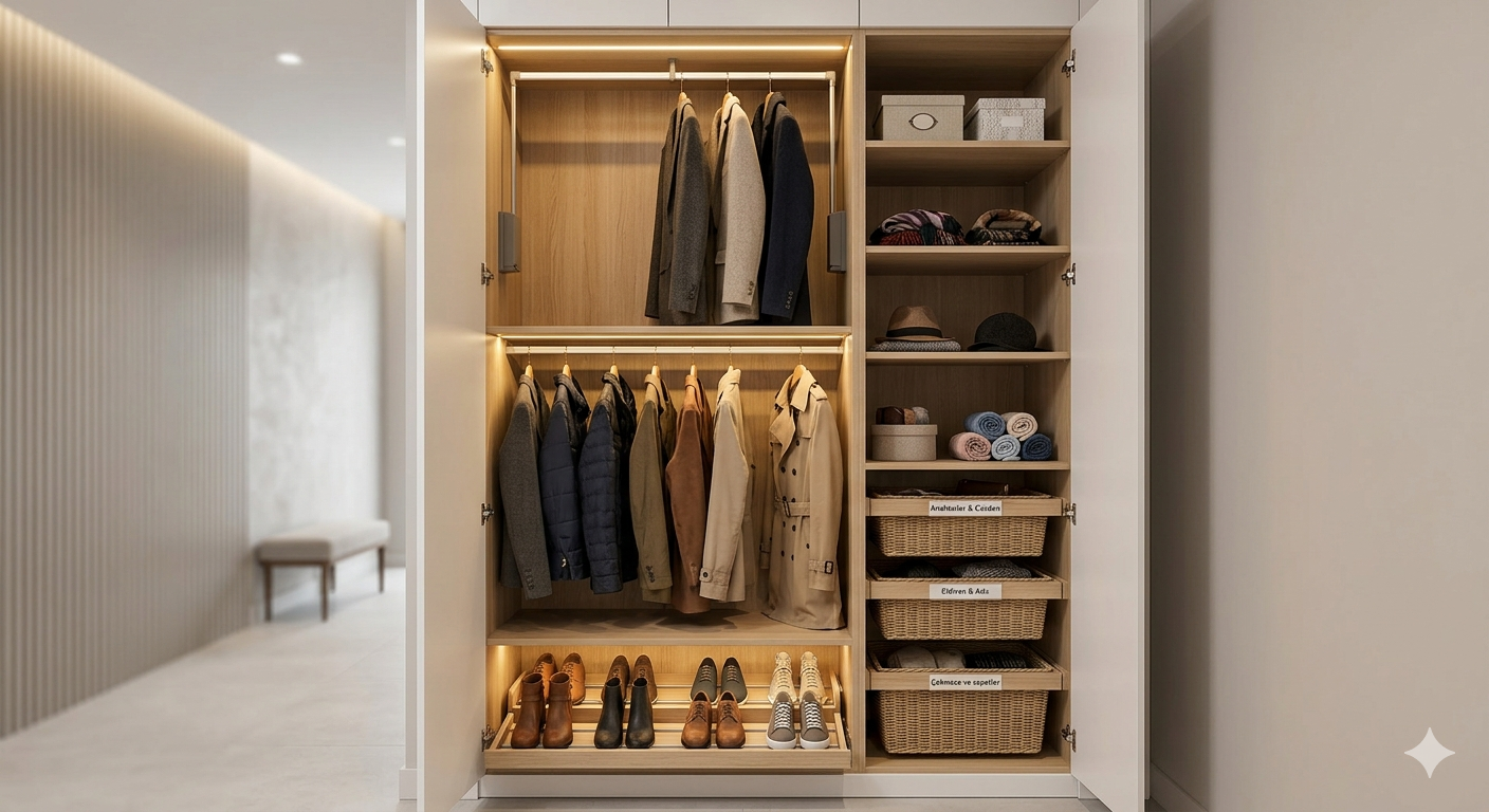 Vestiyer İçi Modelleri ve Ölçü Rehberi: Dolabınızın İçinde Milimetrik Düzen - Görsel 6