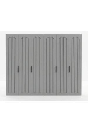 %100 MDF Gardrop 6 Kapılı Ahşap Renk Gövde Bol Raflı - Görsel 1