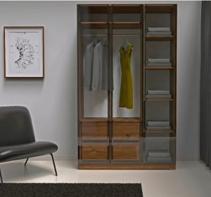 3 Füme Cam Kapılı Gardırop Çekmeceli İçi Komple MDF - Görsel 2