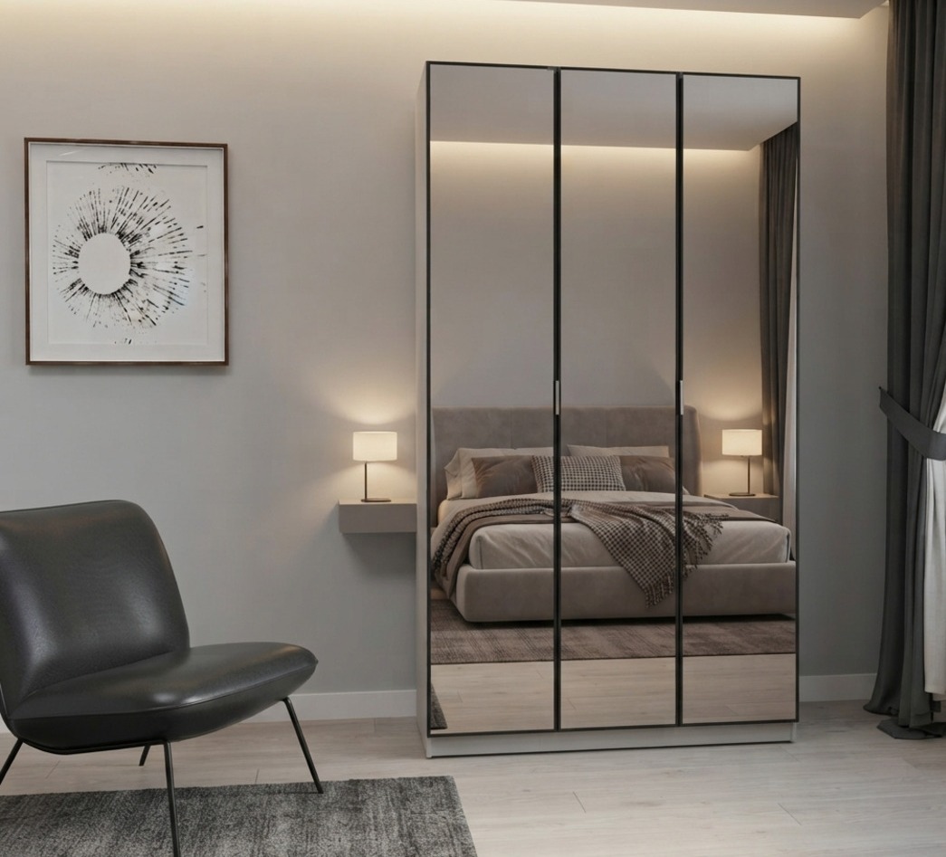 3 kapaklı 2 çekmeceli Ful Aynalı Dolap İçi MDF - 3 Kapaklı Gardrop