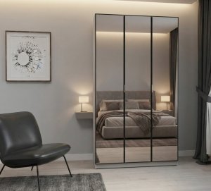 3 kapaklı 2 çekmeceli Ful Aynalı Dolap İçi MDF