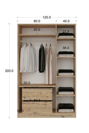 3 Kapaklı Ahşap Gardrop Membran Kapaklı İçi Komple MDF - Görsel 2