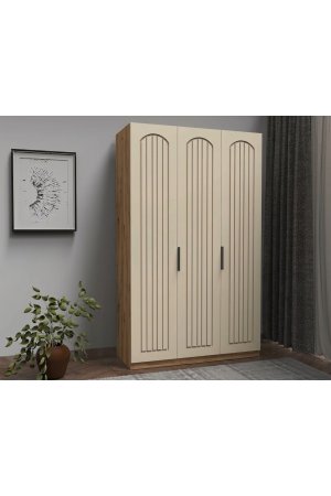 3 Kapaklı Ahşap Gardrop Membran Kapaklı İçi Komple MDF - Görsel 1