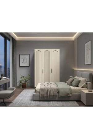 3 Kapaklı Ahşap Gardrop Membran Kapaklı İçi Komple MDF - Görsel 4