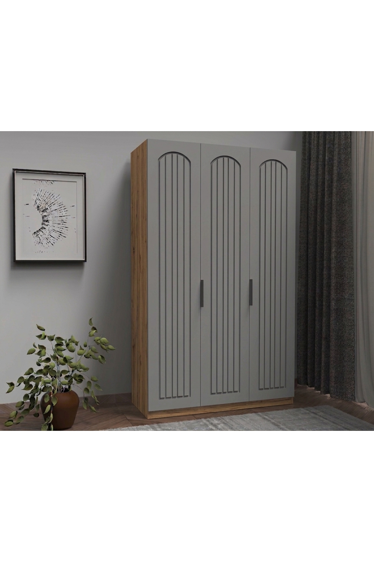 3 Kapaklı Ahşap Gardrop Membran Kapaklı İçi Komple MDF - 3 Kapaklı Gardrop