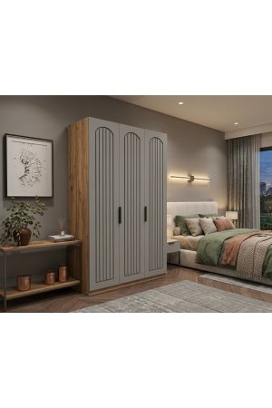 3 Kapaklı Ahşap Gardrop Membran Kapaklı İçi Komple MDF - Görsel 2