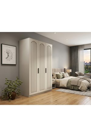 3 Kapaklı Giysi Dolabı Country Model Komple MDF - Görsel 3