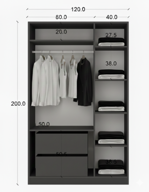 3 Kapılı Siyah Gardrop - Görsel 3