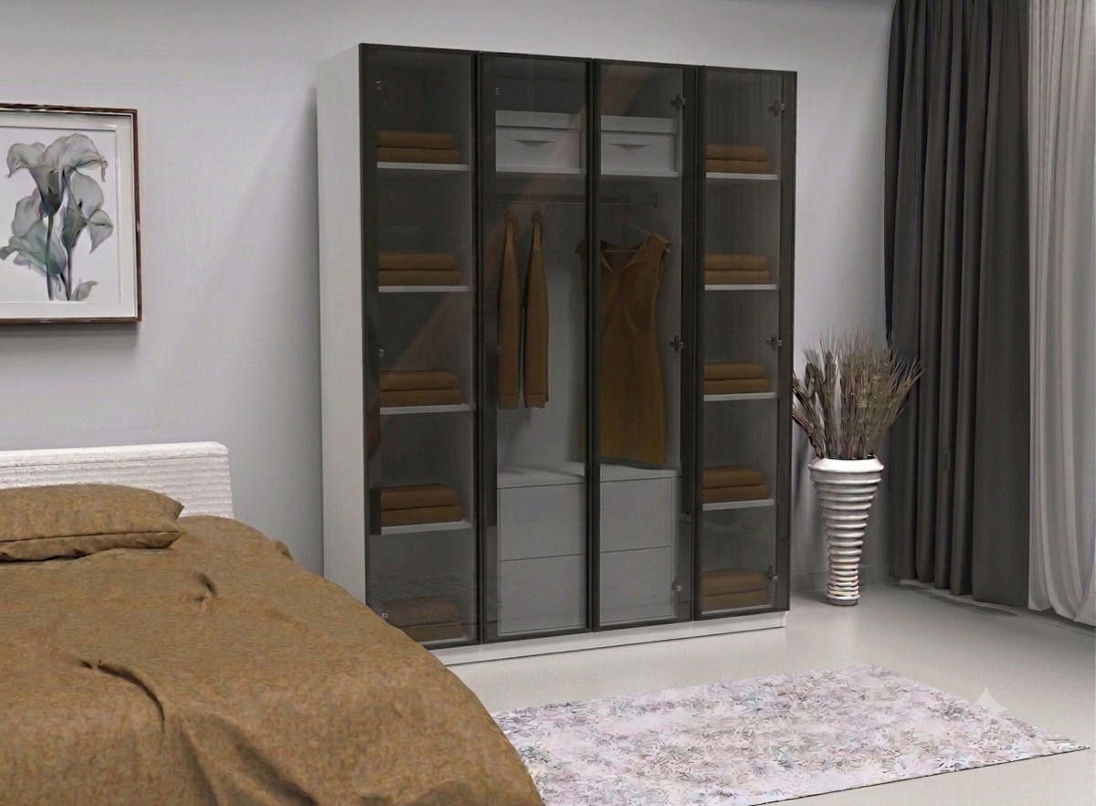 4 Cam Kapılı Gardrop Komple MDF - 4 Kapaklı Gardrop