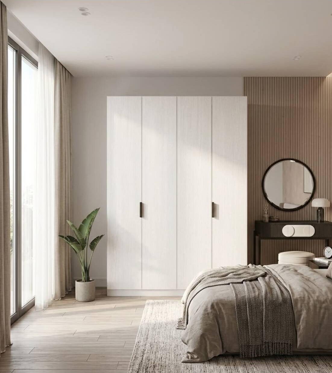 4 Kapaklı 2 Çekmeceli Gardırop Beyaz %100 MDF - 4 Kapaklı Gardrop