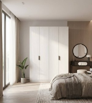 4 Kapaklı 2 Çekmeceli Gardırop Beyaz %100 MDF - Görsel 1