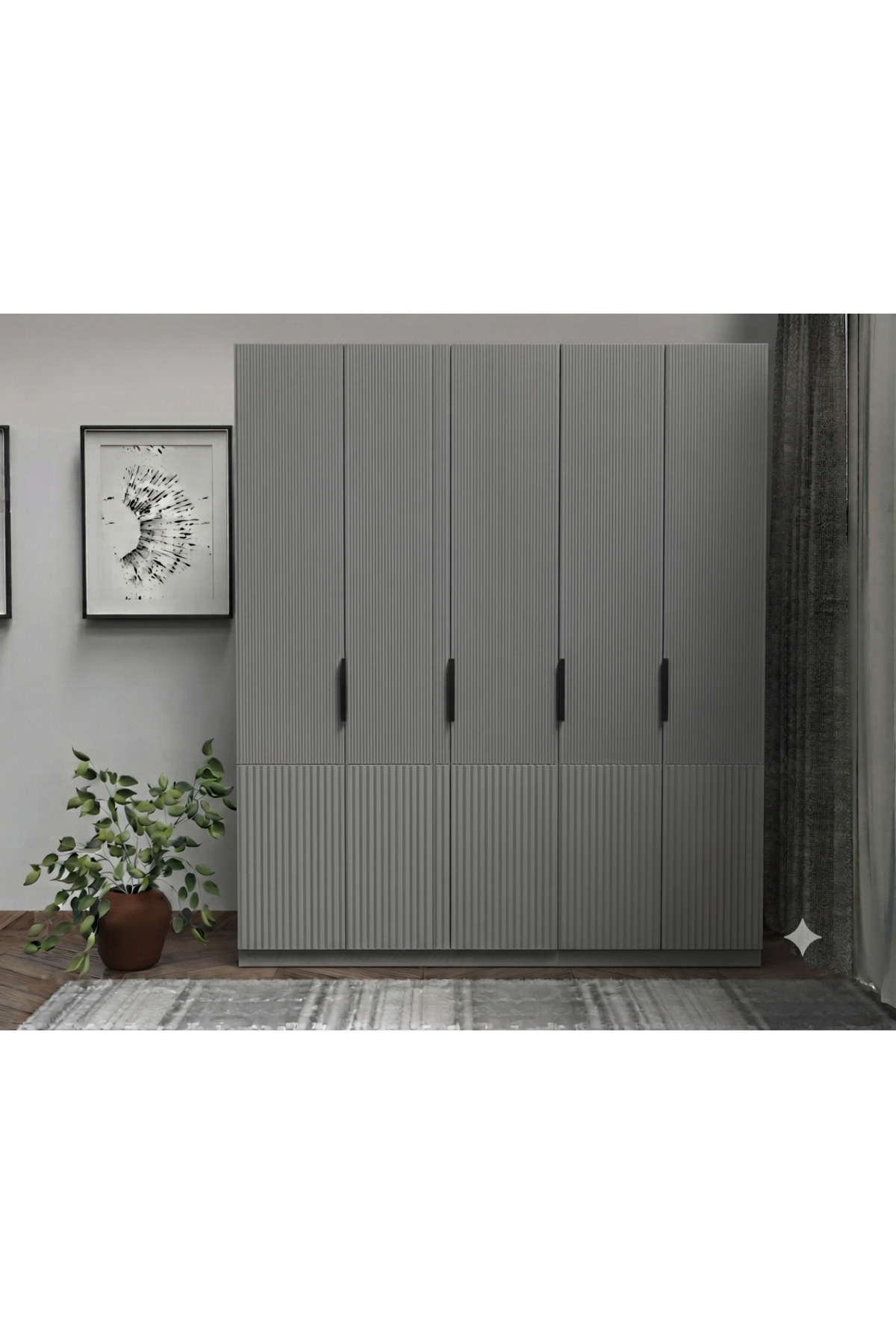 5 Kapılı Elbise Dolabı Membran Kapaklı - 5 Kapaklı Gardrop
