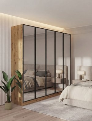 5 Kapılı Komple Aynalı Gardırop Aluminyum Çerçeve - Görsel 1