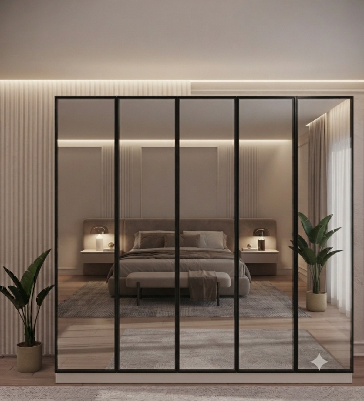 5 Kapılı Komple Aynalı Gardırop Aluminyum Çerçeve - 5 Kapaklı Gardrop