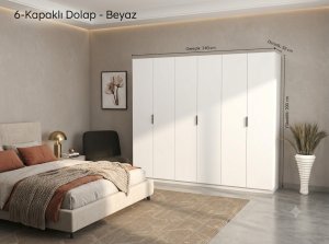 6 Kapaklı 2 Çekmeceli Gardırop 240 cm Genişlik