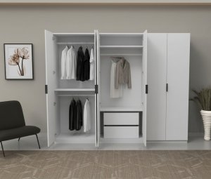6 Kapaklı Gardırop Beyaz Komple MDF - Görsel 1
