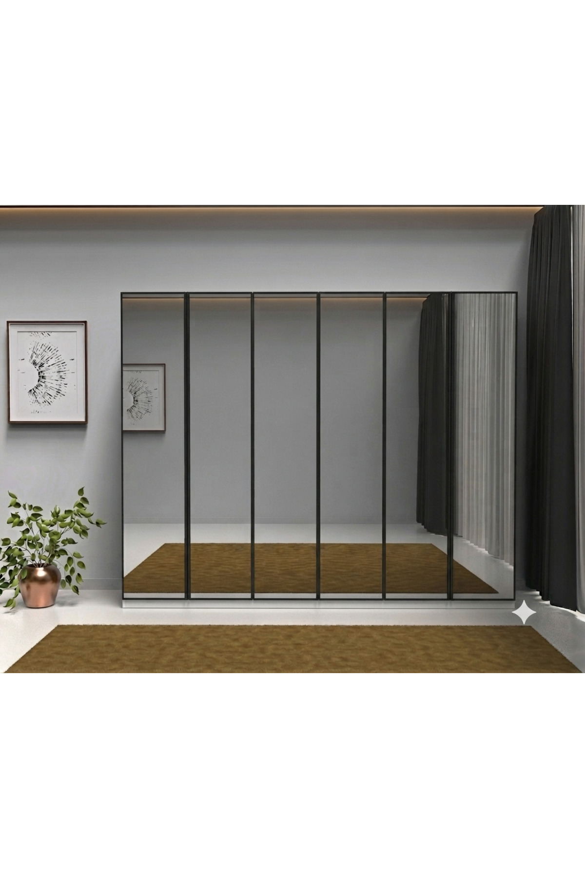 6 Kapaklı Komple Aynalı Gardırop içi Komple MDF - Görsel 3