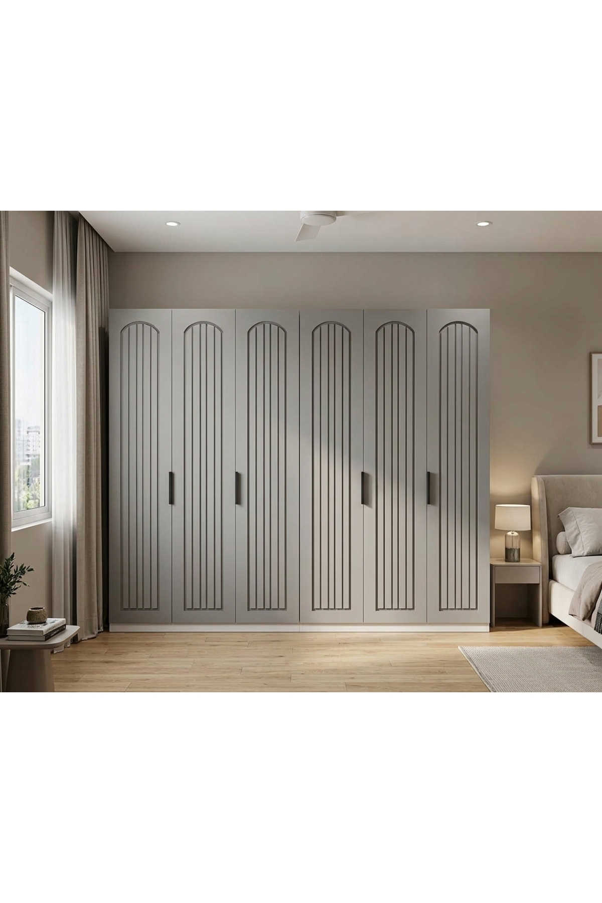 6 Kapaklı MDF Gardırop 240 cm Genişlik 10 Raflı