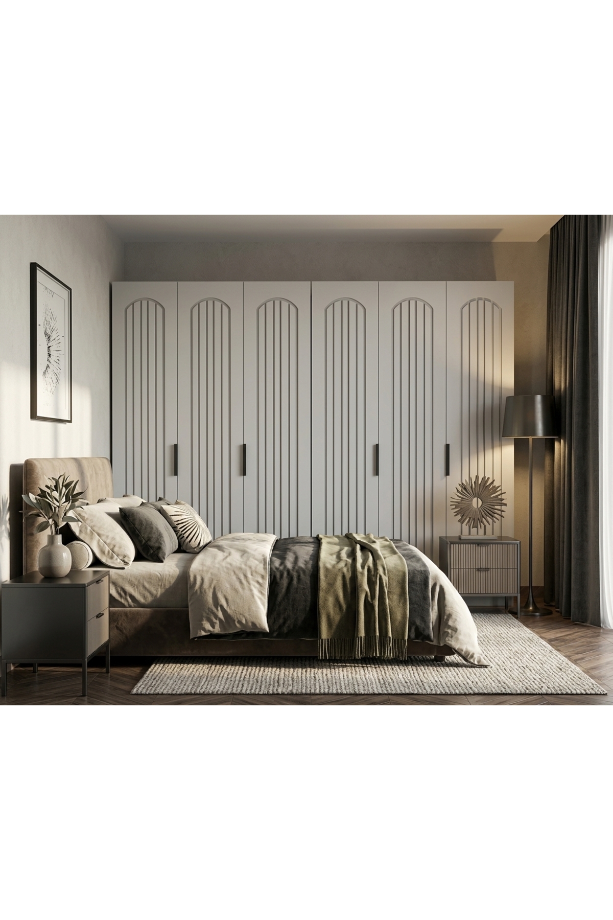 6 Kapaklı MDF Gardırop 240 cm Genişlik 10 Raflı