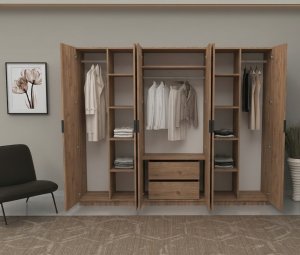 6 Kapılı Ceviz Gardrop %100 MDF - Görsel 2