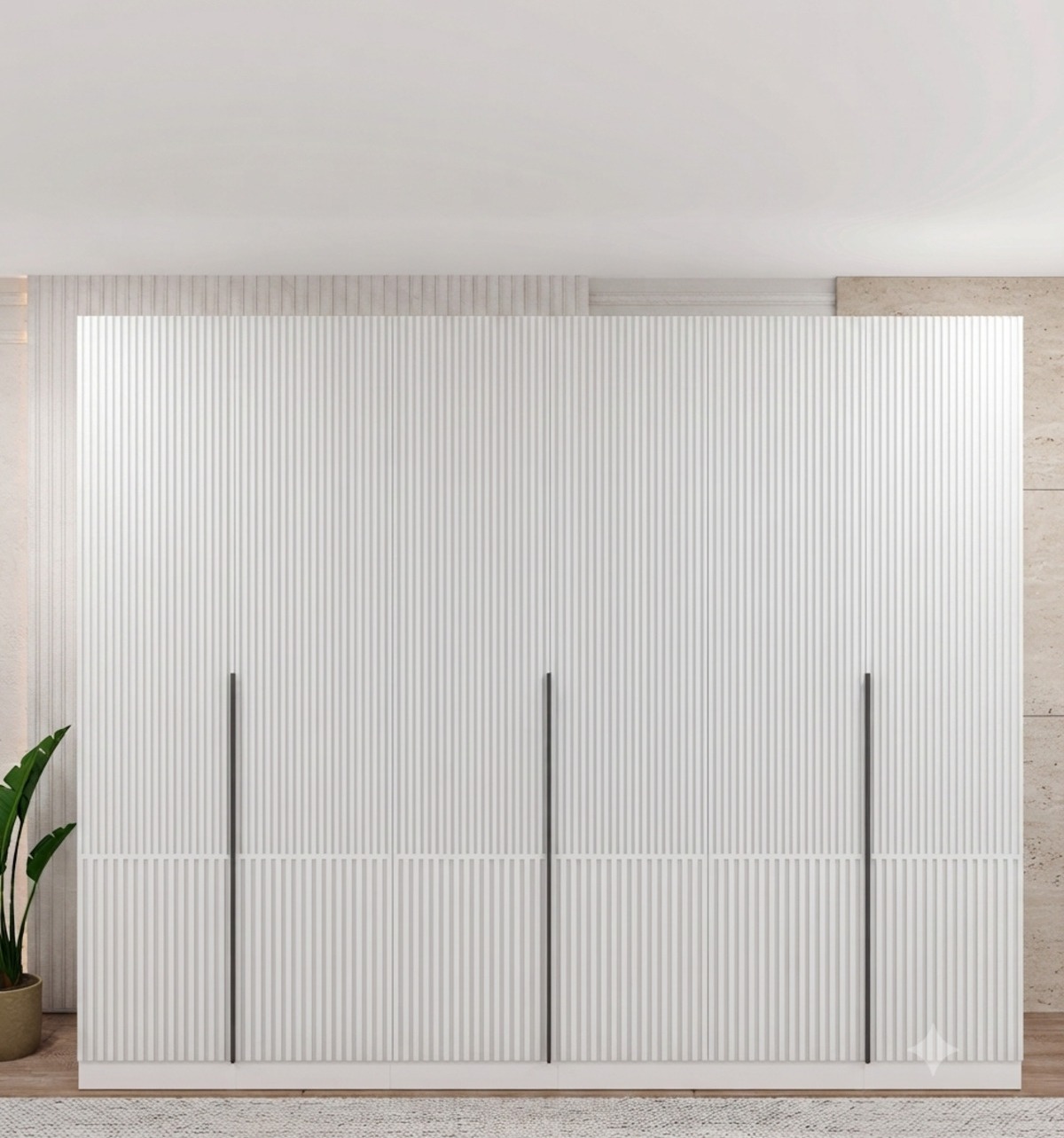 6 Kapılı Ceviz Mdf Gardrop Kapaklar Membran - 6 Kapaklı Gardrop