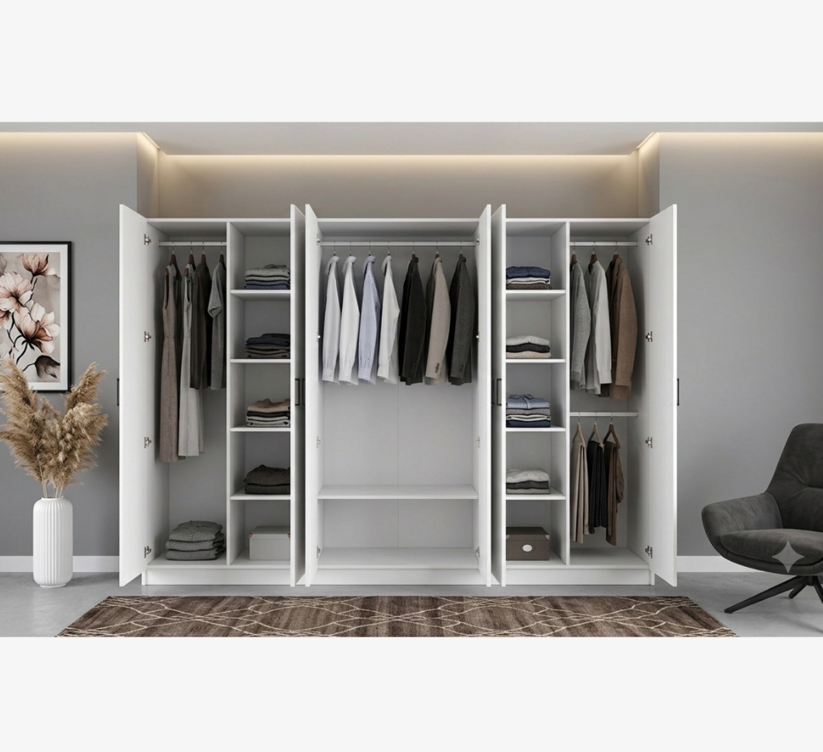 6 Kapili Gardirop 240 cm Genişlik 52 cm Derinlik - 6 Kapaklı Gardrop