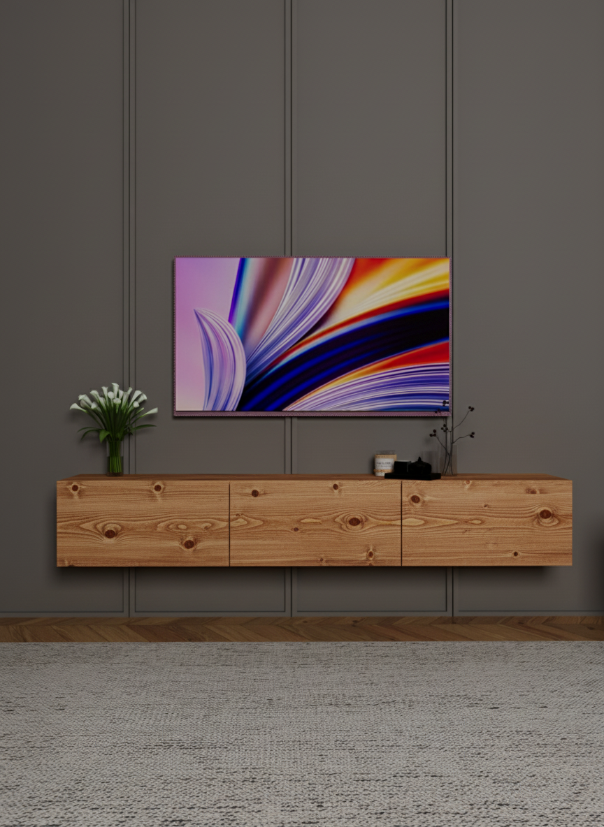 Atlantik Çam 3 Kapaklı Duvara Monte TV Ünitesi - TV Ünitesi - Sehpası