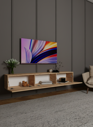 Atlantik Çam 3 Kapaklı Duvara Monte TV Ünitesi - Görsel 2