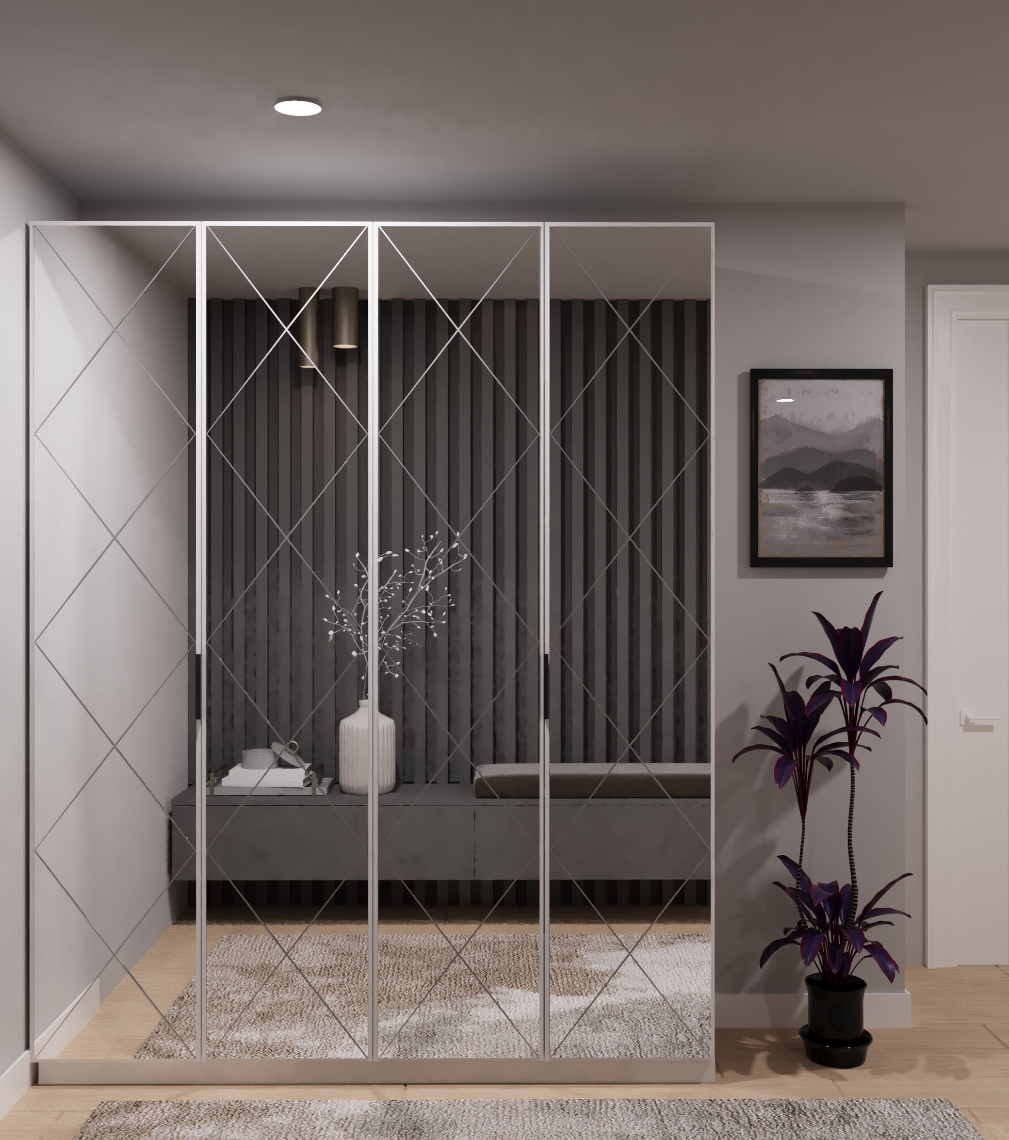 Baklava Desenli Aynalı Portmanto