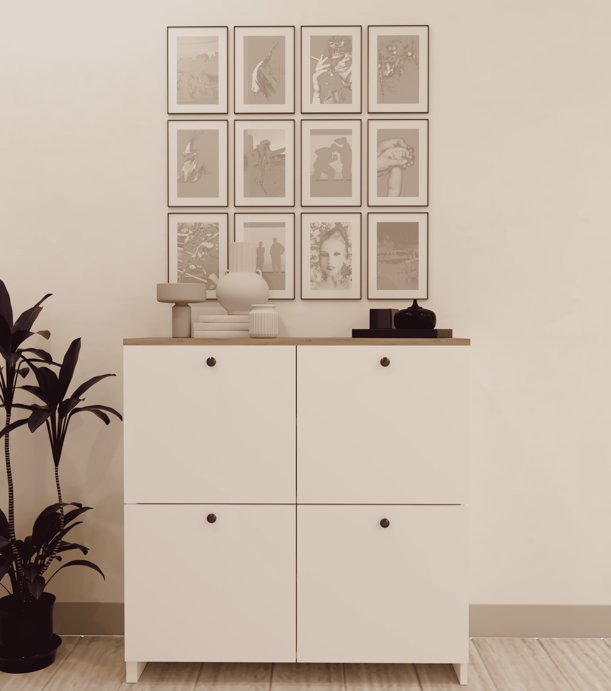 Beyaz Ayakkabılık Dolabı Raflı Dekoratif