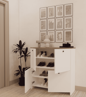 Beyaz Ayakkabılık Dolabı Raflı Dekoratif - Görsel 3