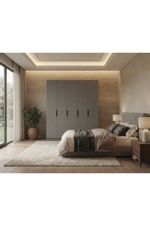 Beyaz Desenli MDF Gardırop 5 Kapılı - Görsel 1
