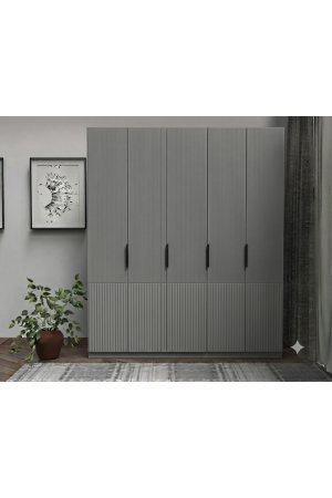 Beyaz Desenli MDF Gardırop 5 Kapılı - Görsel 2