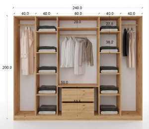 Bronz Şeffaf Camlı 6 Kapaklı Gardrop Ful MDF - Görsel 2