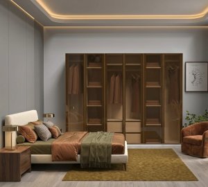 Bronz Şeffaf Camlı 6 Kapaklı Gardrop Ful MDF - Görsel 3