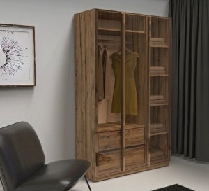 Cam 3 Kapılı Dolap 2 Çekmeceli 4 Raflı İçi Komple MDF - Görsel 1