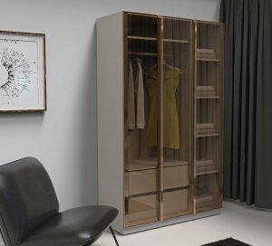 Cam 3 Kapılı Dolap 2 Çekmeceli 4 Raflı İçi Komple MDF - Görsel 2