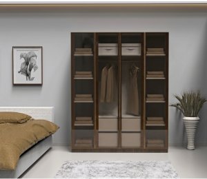 Cam Kapaklı Elbise Dolabı Bronz Cam İçi %100 MDF - Görsel 1