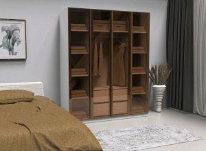 Cam Kapaklı Elbise Dolabı Bronz Cam İçi %100 MDF - Görsel 3