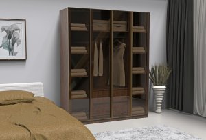 Cam Kapaklı Elbise Dolabı Bronz Cam İçi %100 MDF - Görsel 2