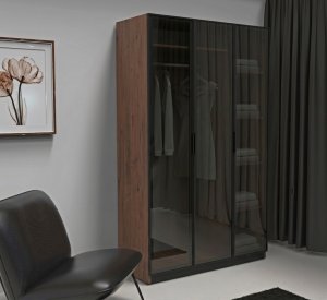 Cam Kapaklı Gardolap 3 Kapaklı Füme İçi Komple MDF - Görsel 2