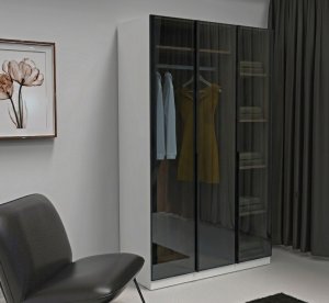 Cam Kapaklı Gardolap 3 Kapaklı Füme İçi Komple MDF - Görsel 2