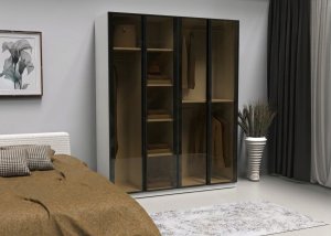 Cam Kapaklı Giysi Dolabı 4 Kapılı Ful MDF - Görsel 1