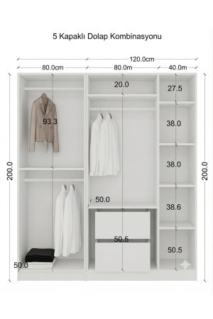 Country 5 kapılı Gardrop Komple MDF - Görsel 2