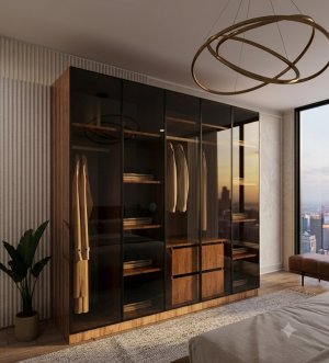 Füme Camlı 5 Kapaklı Dolap İçi Beyaz %100 MDF