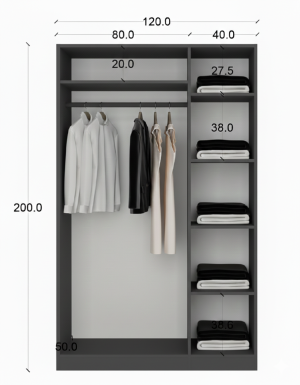 Gri 3 Kapılı Gardrop Antrasit Çok Raflı - Görsel 3