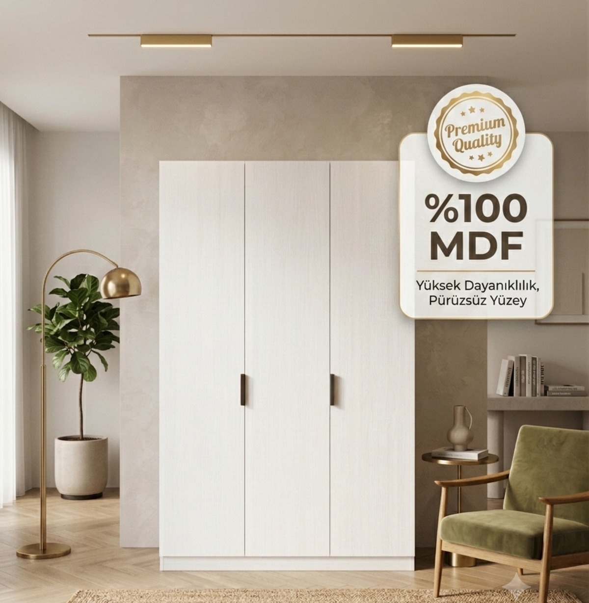 Mdf 3 Kapaklı Dolap Beyaz Bol Raflı - 3 Kapaklı Gardrop
