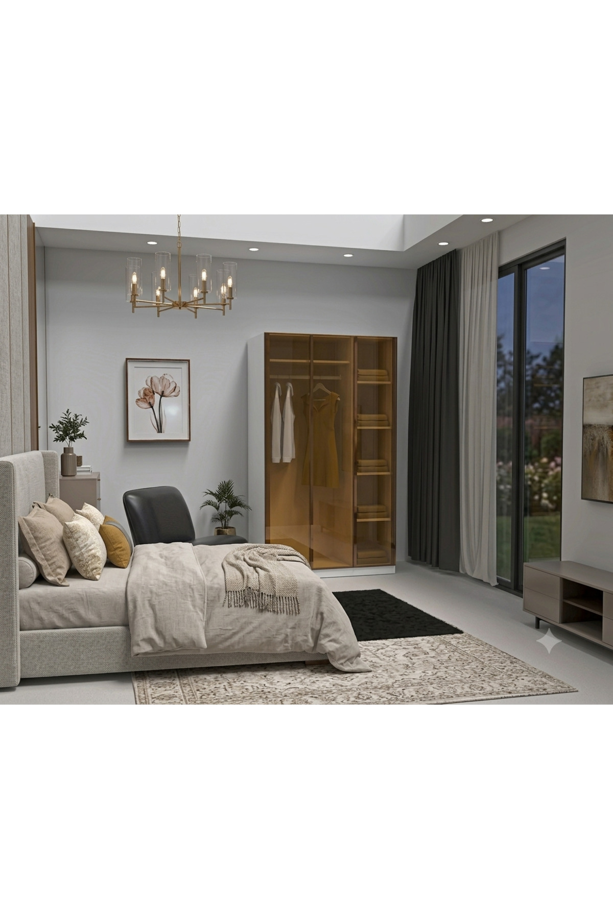 Temperli Bronz Cam Kapaklı Gardrop 3 Kapılı %100 MDF