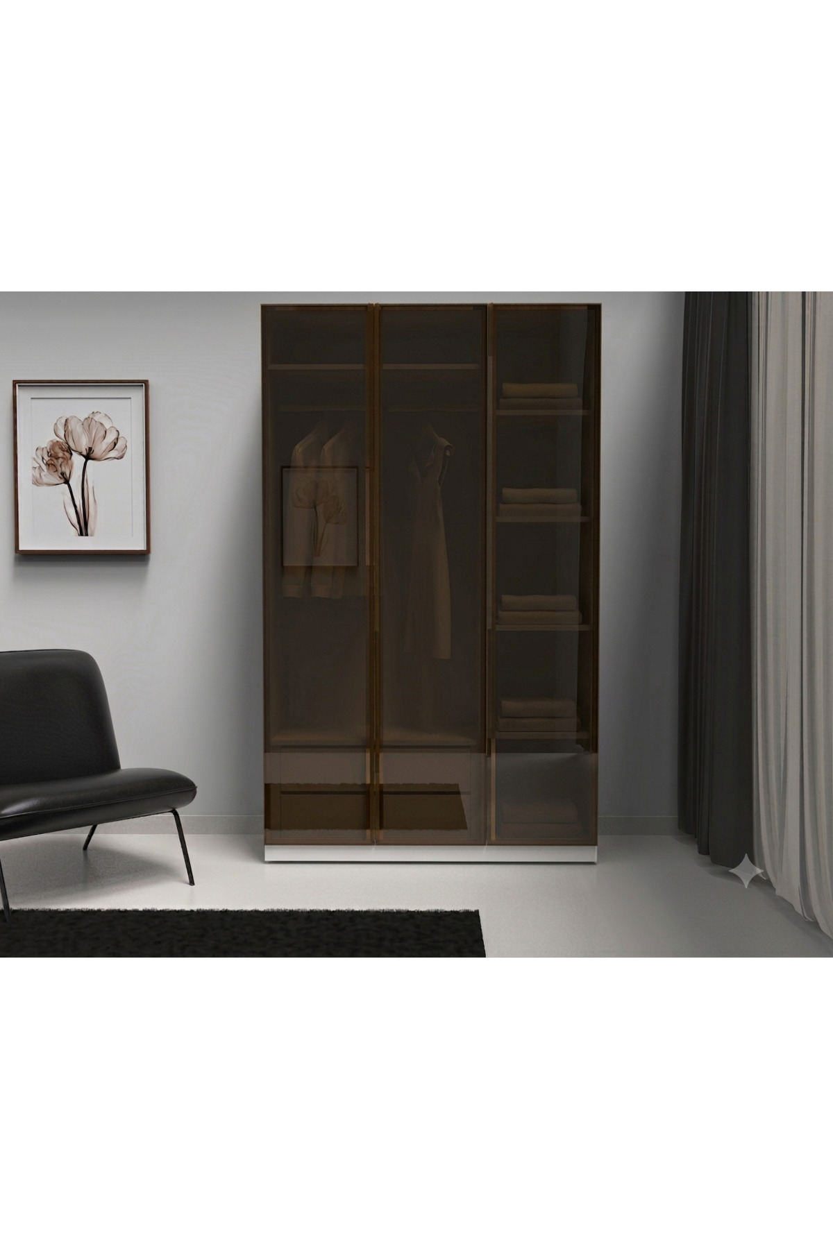 Temperli Bronz Cam Kapaklı Gardrop 3 Kapılı %100 MDF - Görsel 3